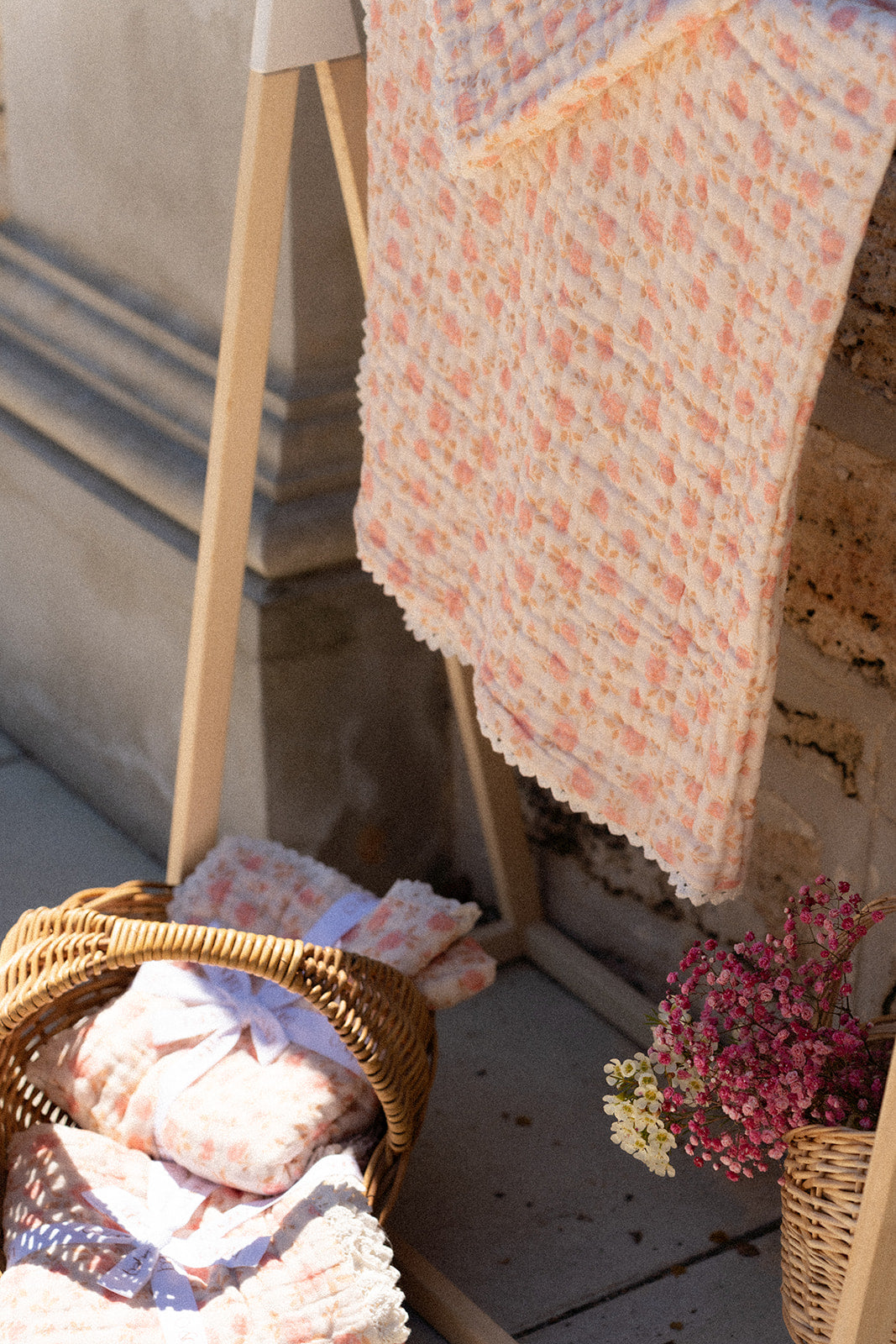 Organic Cotton Gauze Lace Blanket - Camellia