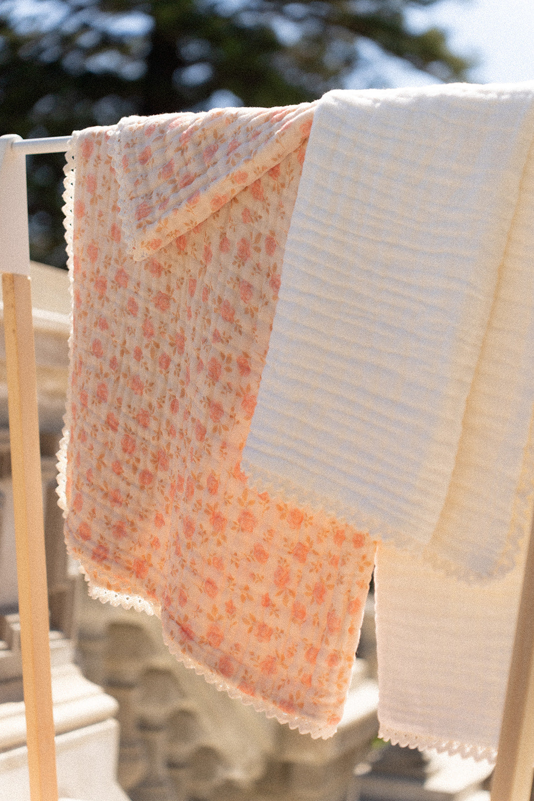 Organic Cotton Gauze Lace Blanket - Camellia