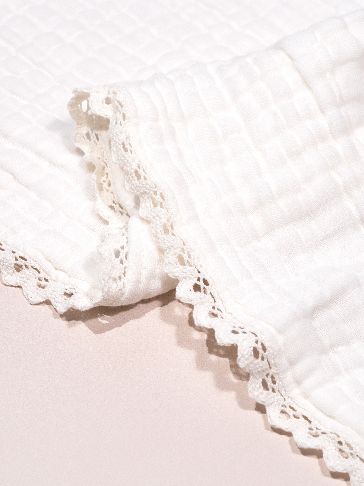 Organic Cotton Gauze Lace Blanket - Snow