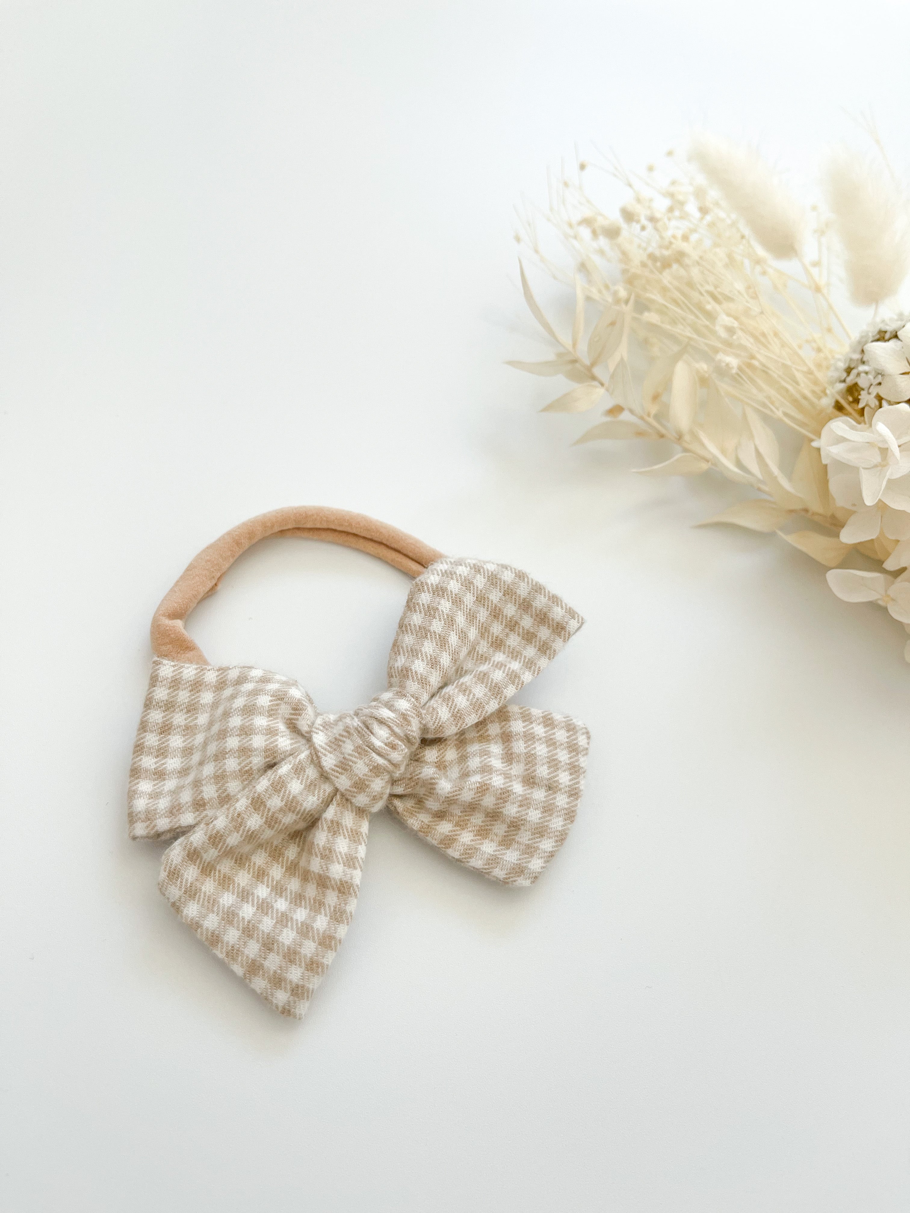 Beige Gingham Mini Bow