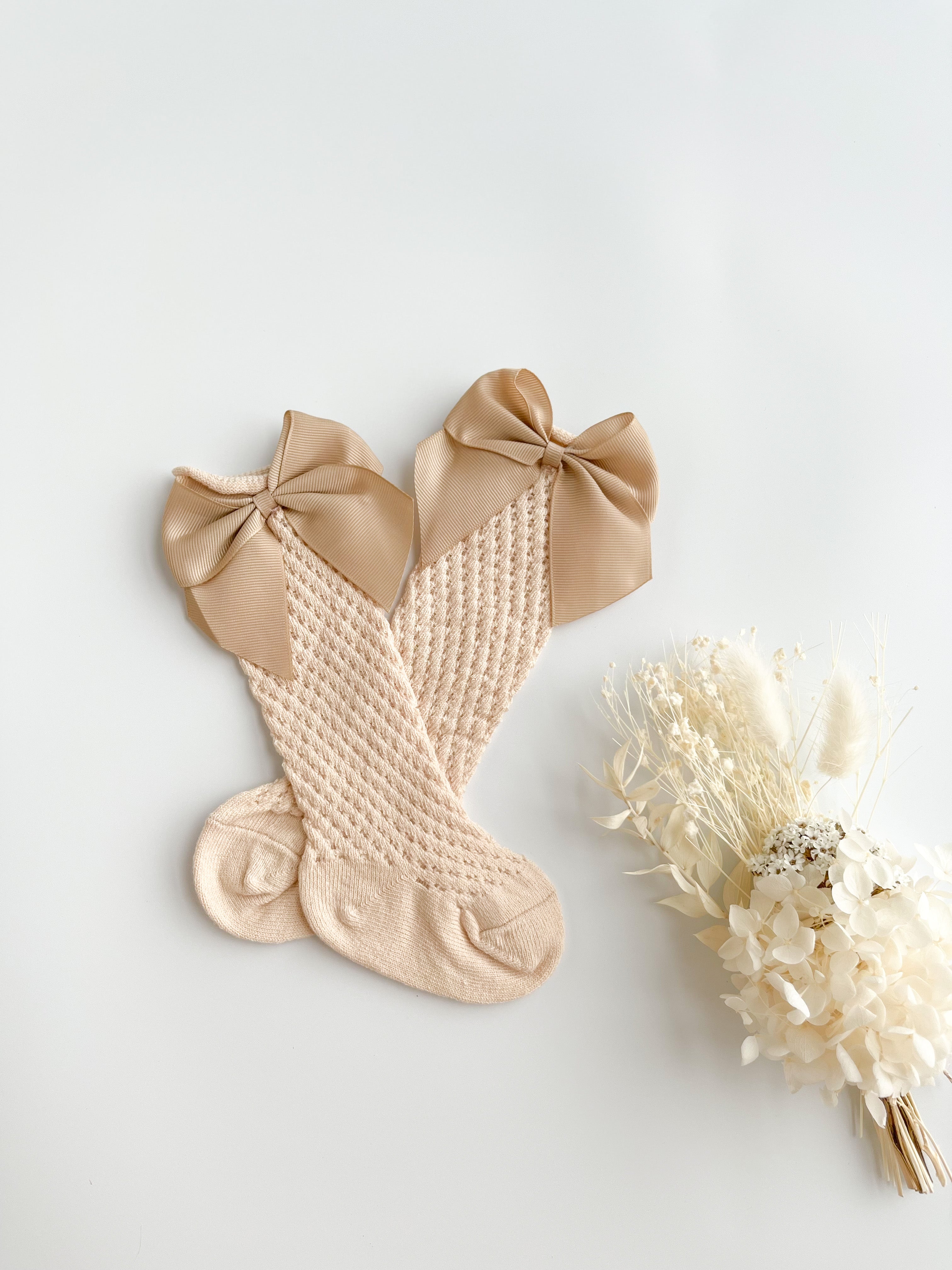 Knitted Bowy Socks - Champagne