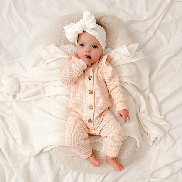 Waffle Frill Knit Onesie - Sand