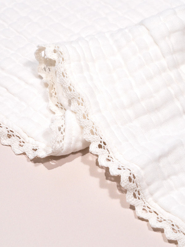 Cotton Gauze Lace Blanket - Snow