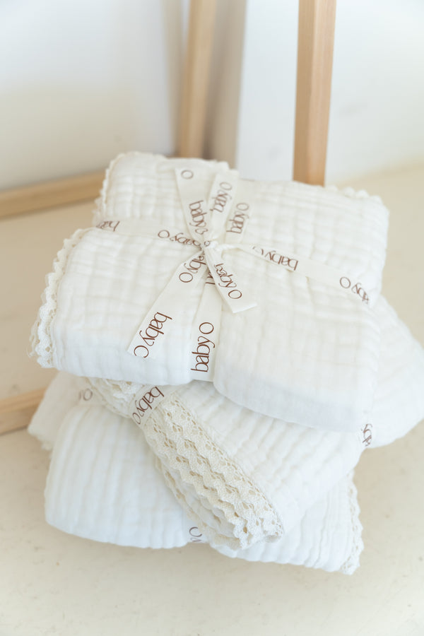 Cotton Gauze Lace Blanket - Snow