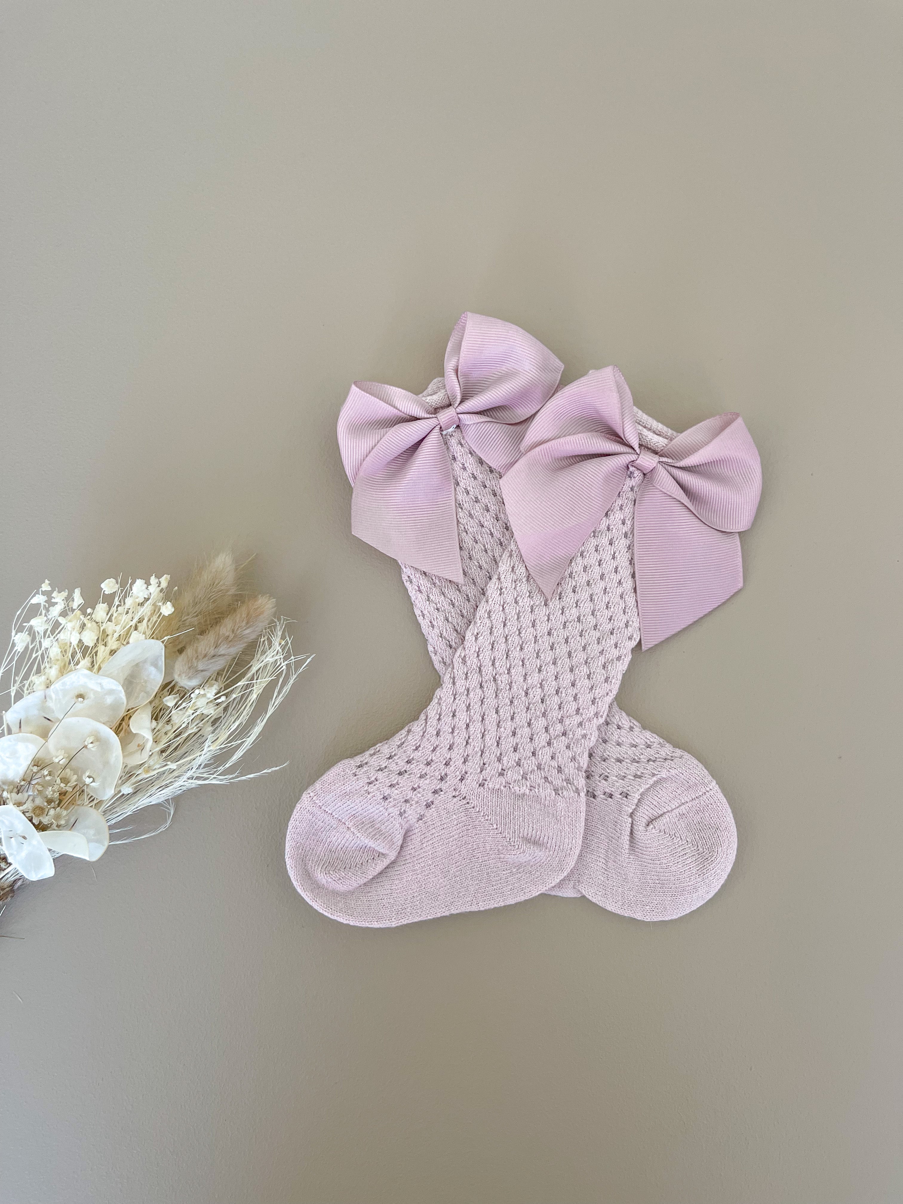 Knitted Bowy Socks - Dusty Pink