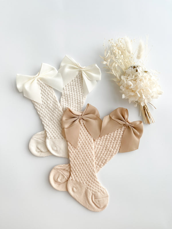 Knitted Bowy Socks - Champagne